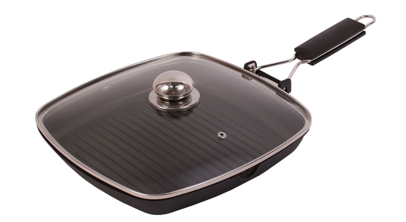 Tigaie grill de 28 cm cu capac si maner pliabil
