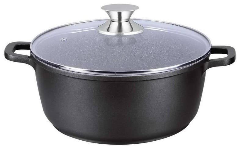 Oala cu capac, granit, 24 cm, 4.5 litri, negru