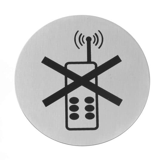 Semn pentru usa - Folosirea telefonului mobil interzisa - 75 mm, otel inoxidabil