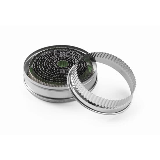Set 14 forme patiserie rotunde cu margine ondulata, diverse dimensiuni, 18-108 mm, inox