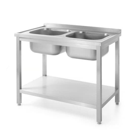 Spalator cu 2 Cuve montare pe perete - sudata, otel inoxidabil, Kitchen Line, 1000x700x(H)850 mm