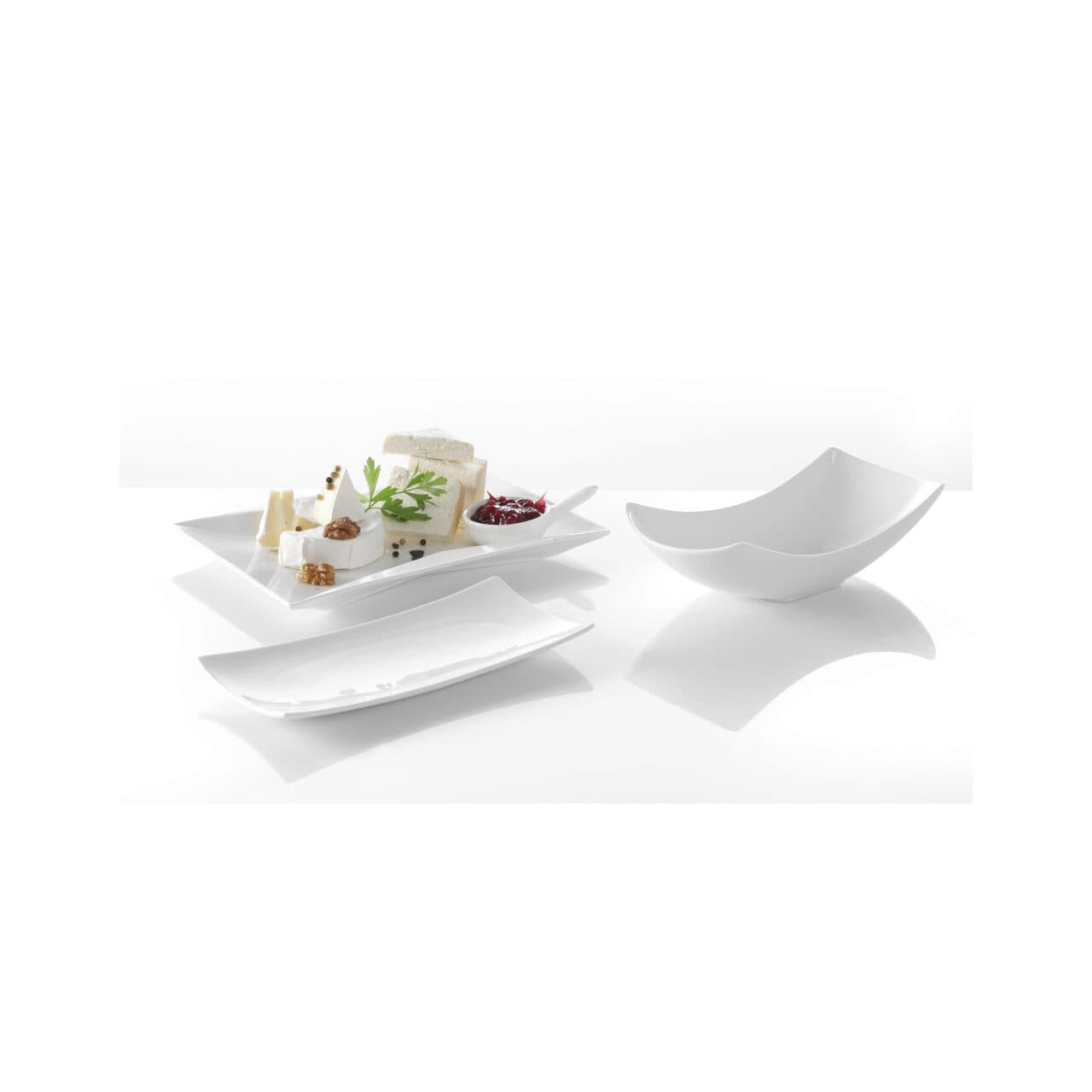 Bol servire modern, Hendi Vanilla, 225x111x(H)62 mm, portelan rezistent, forma dreptunghiulara curbata