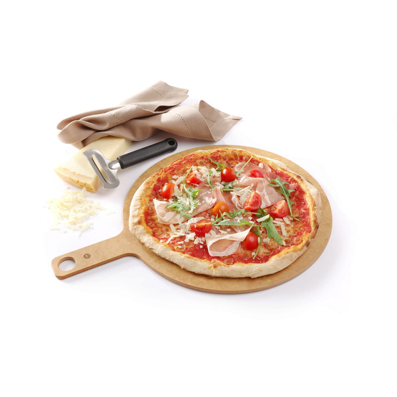 Tava servire pizza cu maner lemn laminat patentat rezistenta la temperatura pana la 175C, 406x(H)6mm