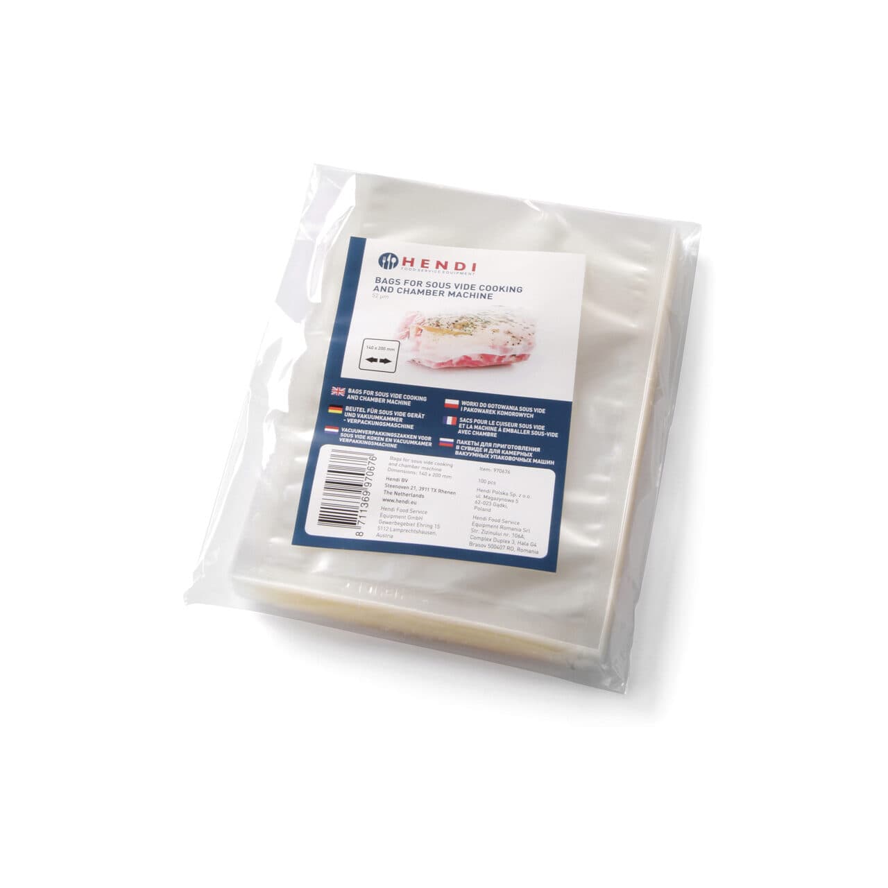 Set 100 buc pungi vacuum netede 150x200 mm, ideale pentru gatit in sistem Sous-vide, Hendi, 2 straturi, 75 microni grosime