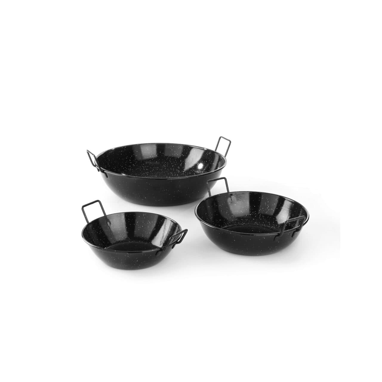 Tigaie adanca paella cu 2 manere, otel emailat, 17 cm diametru x 4 cm inaltime , potrivita si pentru servire