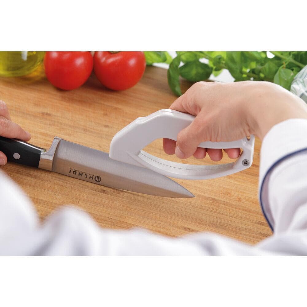 Ascutitor cutite ergonomic, lame reversibile cu ascutire dubla din carbon, Hendi, 14 cm, cu protectie degete