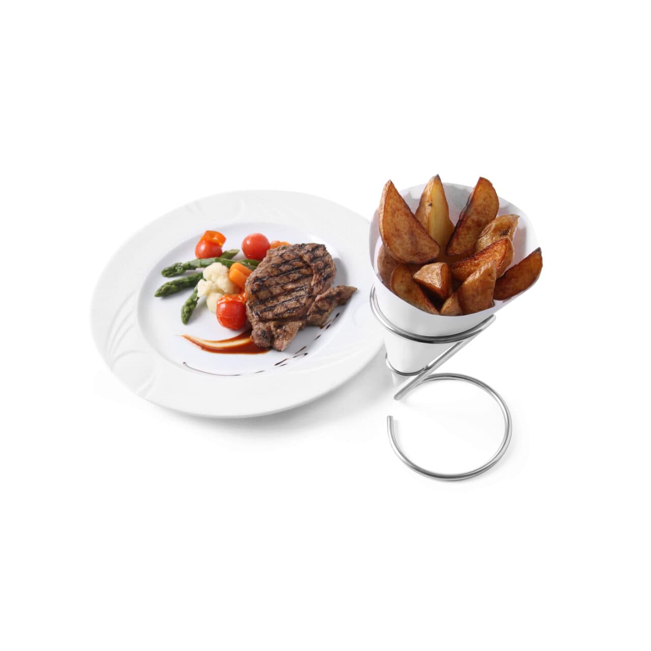 Suport servire cartofi prajiti, inox, 95/110x(H)175 mm