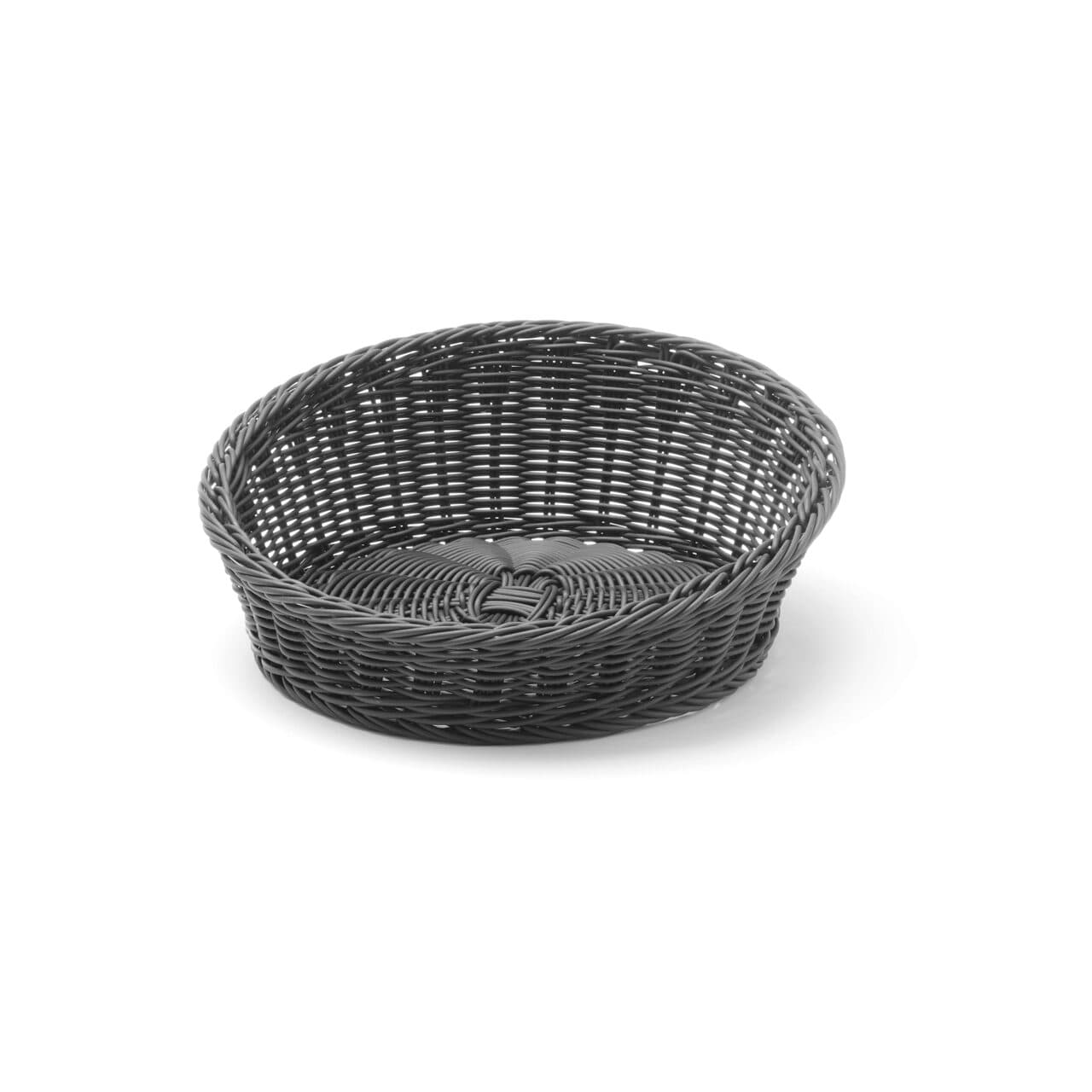 Cos pentru servire paine, Negru, Polipropilena, design impletit tip ratan, ø370x(h)120 mm