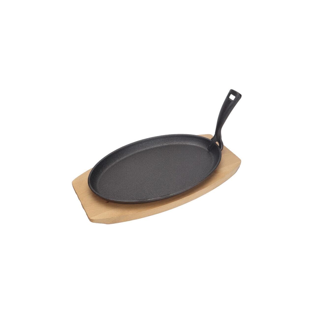 Platou din fonta cu suport din lemn si dispozitiv de prindere, negru, 280x140x(H)30mm