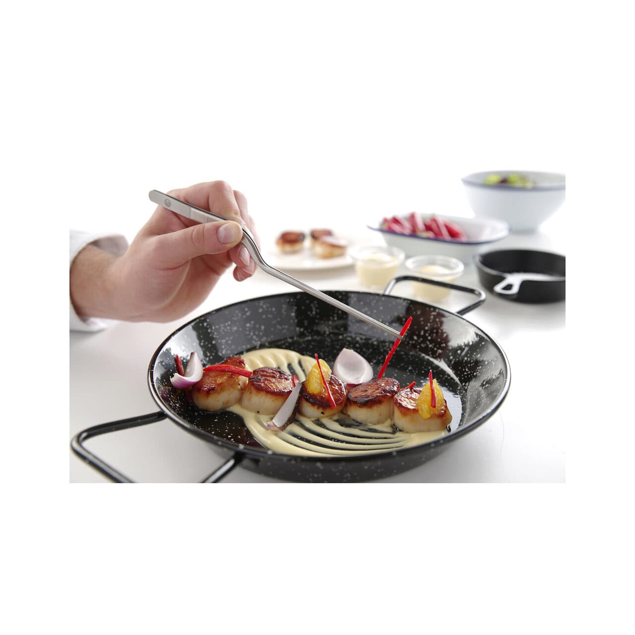Penseta curbata, (L)210 mm, inox, pentru sushi / decorare / manevrare produse fierbinti