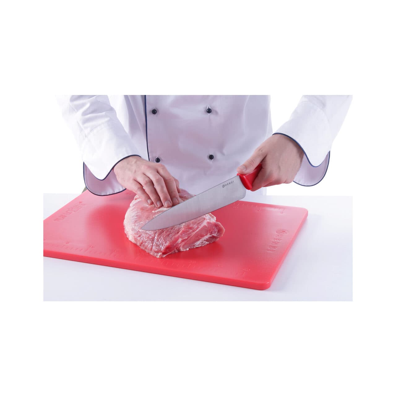 Tocator rosu, 600x400x(H)18 mm, polietilena HDPE 500, Hendi, 2 fete taiere, potrivit si pt uz profesional, respecta normele de igiena HACCP