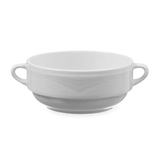 Bol supa - 120 mm diametru, cu manere laterale, portelan alb, gama Hendi SATURN