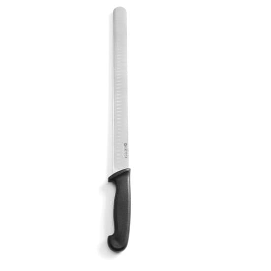 Cutit sunca/somon certificat igiena HACPP, lama inox 35 cm, lungime cutit 49 cm, maner negru