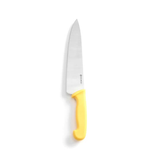 Cutitul bucatarului, 24/38.5 cm, lama inox grosime 2.5 mm, maner galben, respecta normele de igiena HACCP, potrivit si pentru uz profesional
