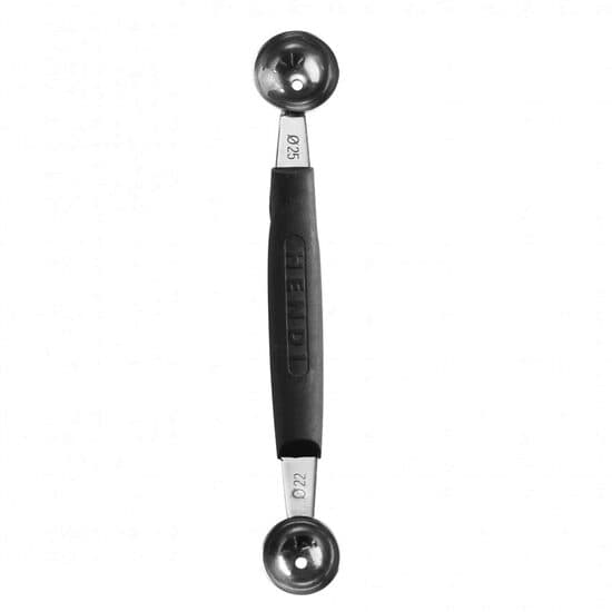 Lingurita dubla pentru ornare/fasonare fructe, legume, inox cu maner polipropilena, diametre 22/25 mm