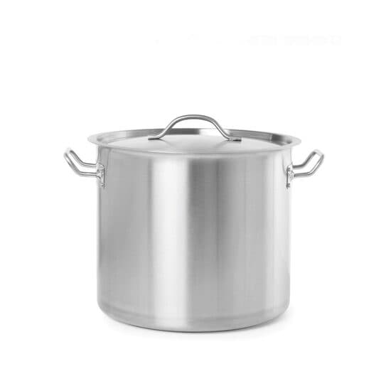 Oala cu capac,9Lit, 25 cm diametru x 18 cm inaltime, inox18/0, structura solida cu grosime 4 mm, manere nituite dublu, gama Hendi Budget Line
