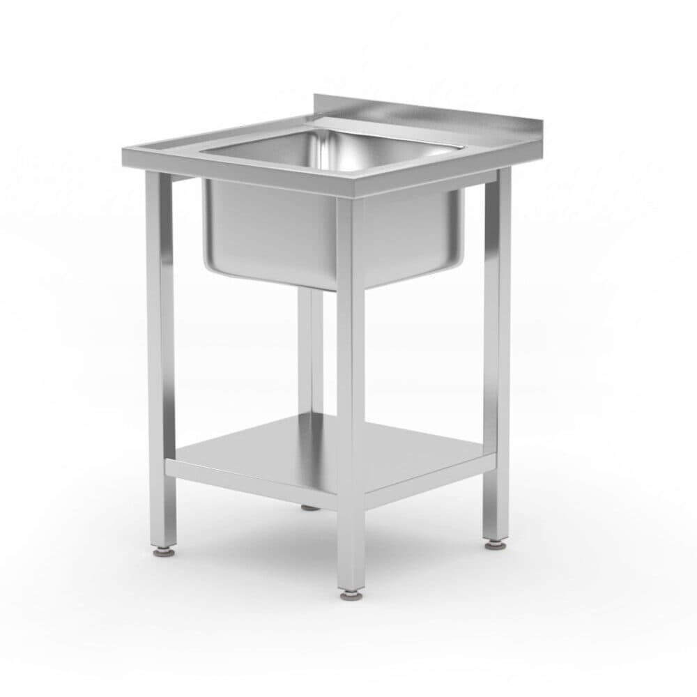 Chiuveta cu chiuveta cu 1 vas si raft - infiletat, adancime 600 mm, HENDI, Budget Line, chiuveta centrata, 600x600x(H)850mm