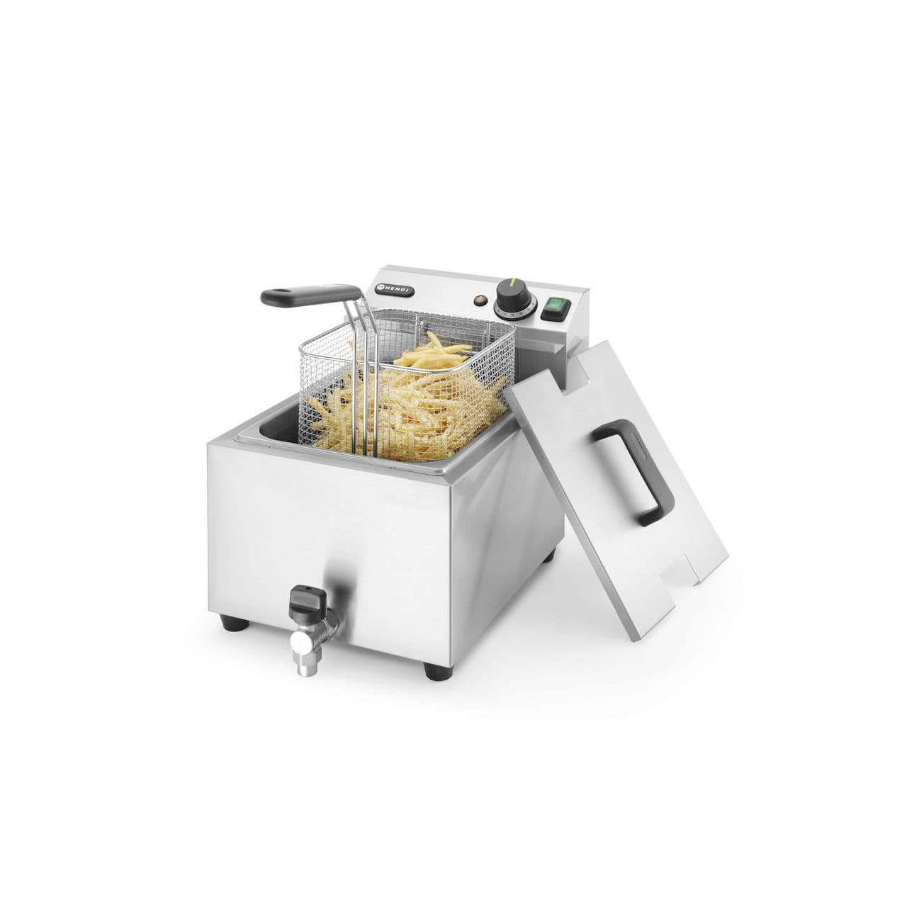 Friteuza electrica profesionala, Hendi Mastercook cu robinet scurgere ulei, Inox, 8 lt, 3500 W, temperatura reglabila pana la 195 gr C, termostat, 515