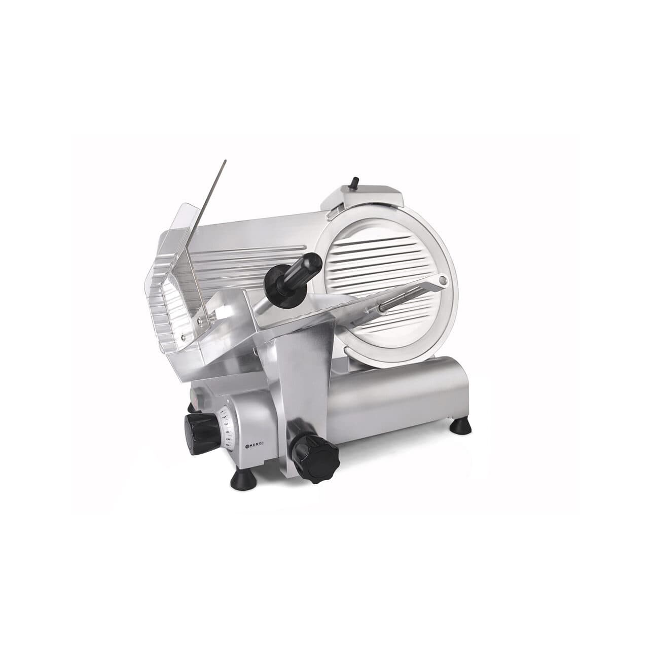 Feliator electric profesional, lama 30 cm, pentru produse cu diametru maxim 21 cm, grosime feliere reglabila pana la 14 mm, Hendi Kitchen Line 300, al