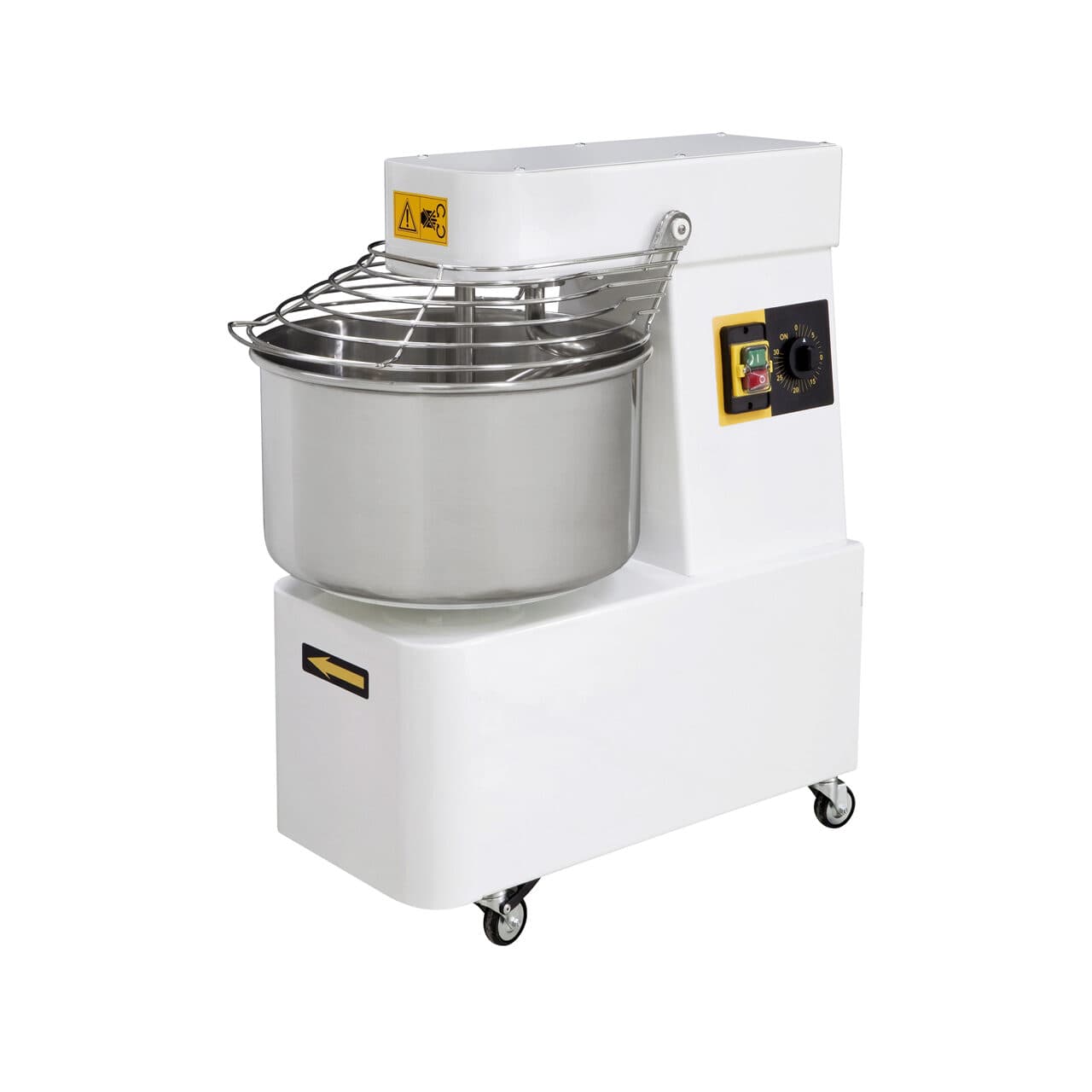 Malaxor profesional spirala 1 viteza echipat cu roti pivotante vas capac si spirala din inox 18/10 Hendi 22 litri 750 W, capacitate maxima incarcare 1