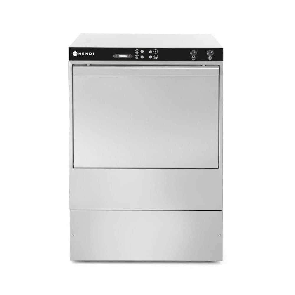 Masina profesionala de spalat vase K 50 cu pompa de evacuare si detergent 50 x 50 control electromecanic 230 W Hendi Inox 570x600(+370)x(H)830 mm