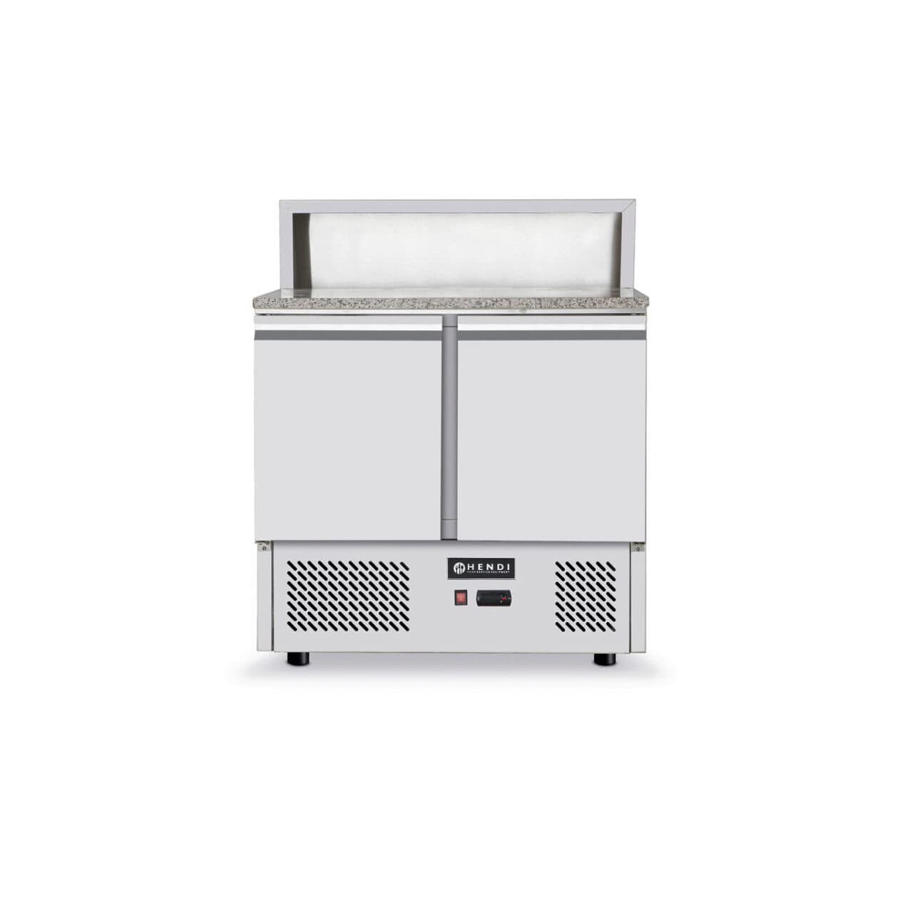 Masa refrigerata pentru pizza cu top granit, ARKTIC by Hendi, camera racire cu usi duble, display cu 5 tavi GN 1/6, interval temperatura 2/10 gr C