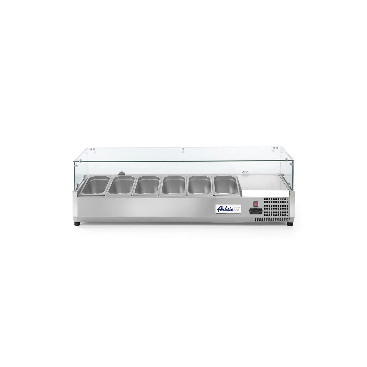 Vitrina prezentare Hendi, interval temp. -2/8?C, 180W, corp inox, ARKTIC by Hendi, 1405x395x(H)430 mm, 6 vase  GN 1/3