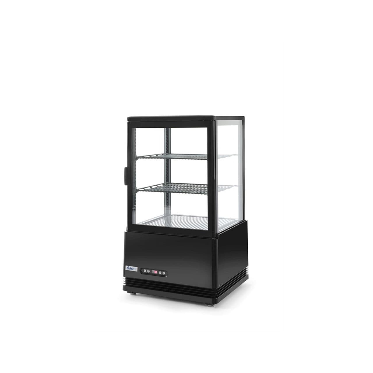 Vitrina rece pt prezentare, neagra, 58 lt, interval temp. 2-6 gr C, 170 W, 2 rafturi reglabile pe inaltime, ARKTIC by Hendi, 452x406x(H)816 mm, Clasa