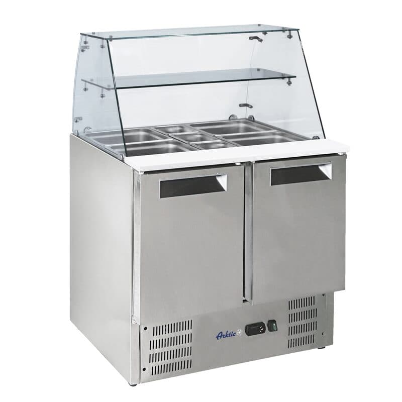 Masa rece cu 2 usi pentru salata Hendi , cu suprastructura din sticla, 900x695x(H)825 mm