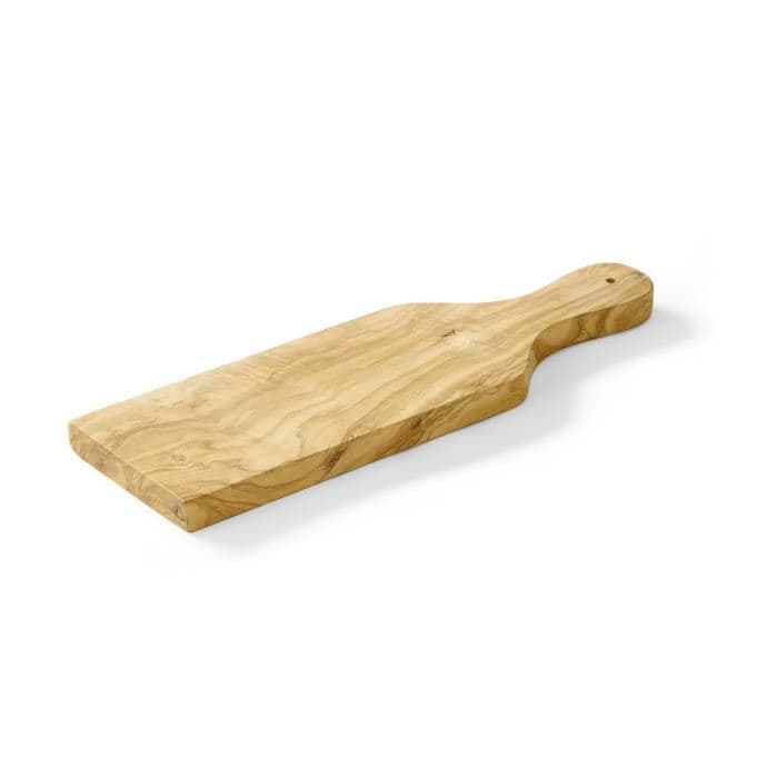 Tocator pentru prezentare si servire branzaturi cu maner, Hendi, lemn de maslin, 350x120x(H)18 mm