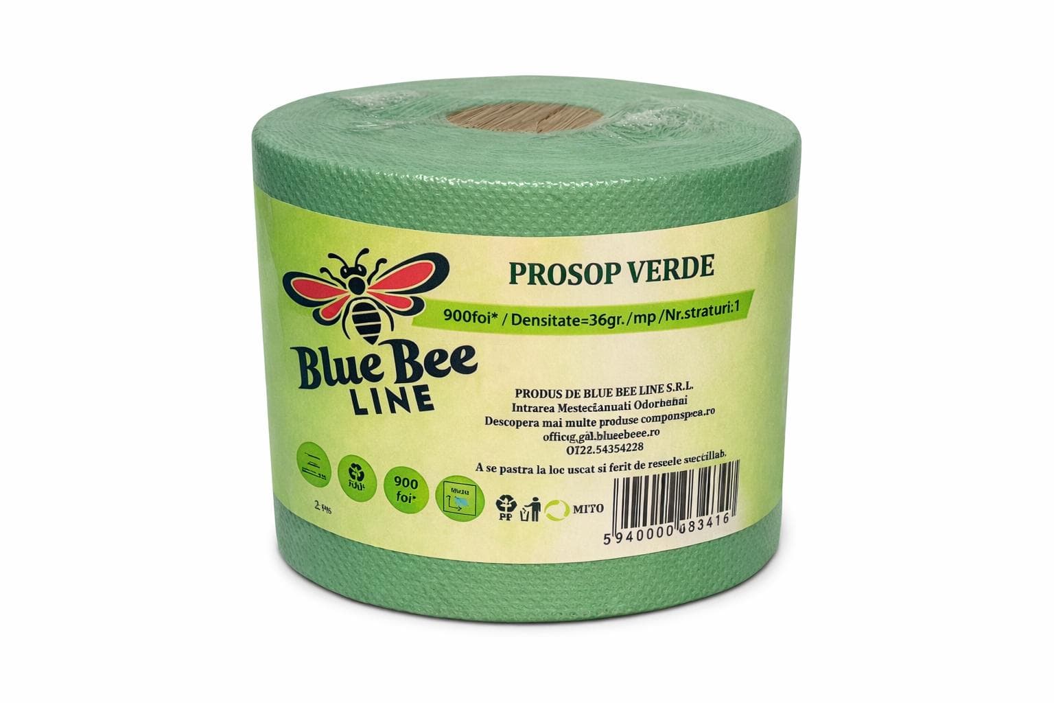 Rola prosop hartie verde, 1 strat, 900 foi