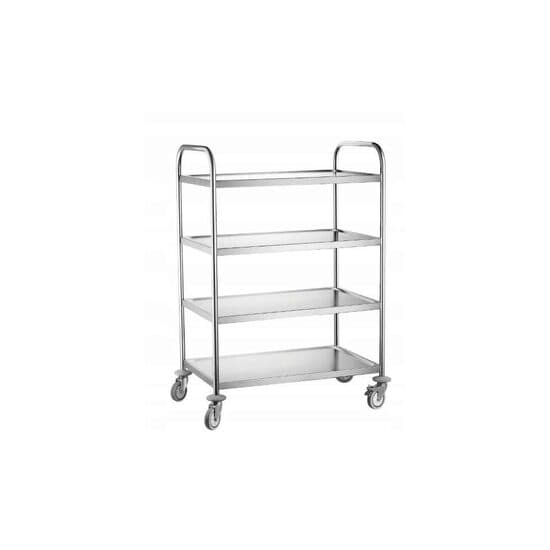 Carucior de servire cu 4 rafturi , din otel inoxidabil, cu 4 roti pivotante(2 roti cu frana), 910×590×(H)1260mm