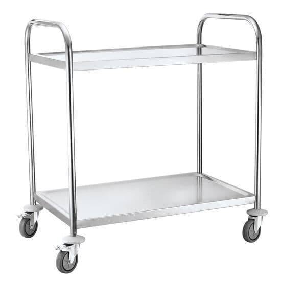 Carucior depozitare si servire cu 2 rafturi 830x510x(H)950 mm, corp inox, rafturi otel cromat
