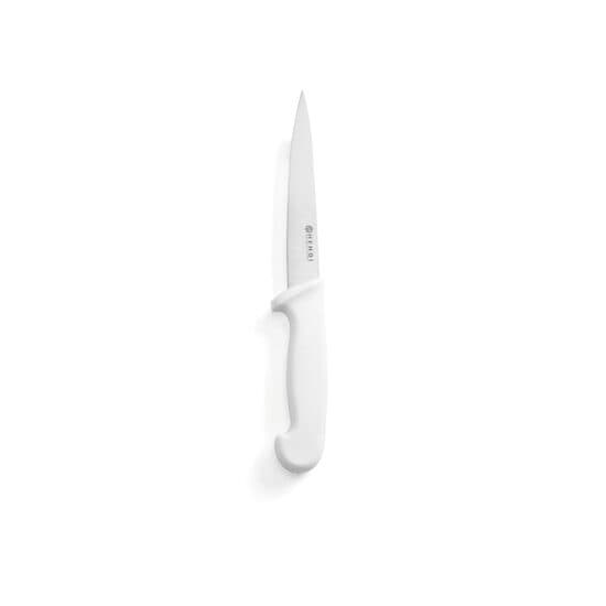 Cutit bucatarie profesional, ideal pentru transat carne, lama inox 15 cm, maner alb, lungime cutit 30 cm, respecta normele de igiena HACCP