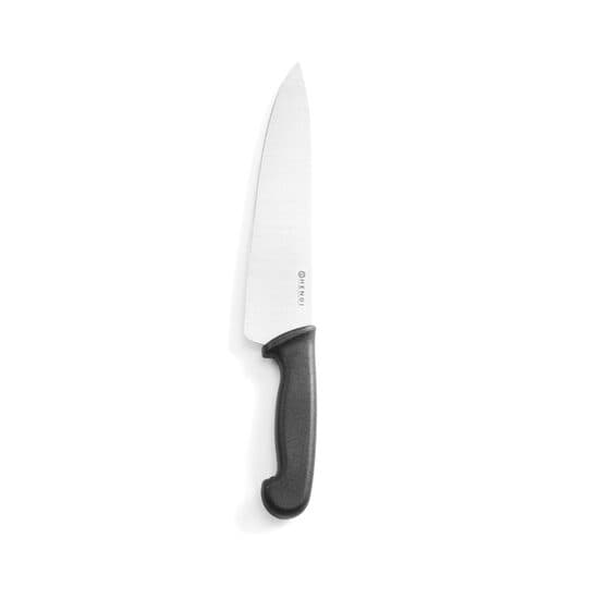 Cutitul bucatarului certificat igiena HACCP, lungime lama inox 24 cm, grosime lama 2.5 mm, lungime cutit 38.5 cm, maner ergonomic negru