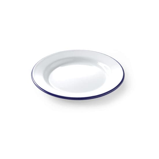 Farfurie intinsa emailata, diametru 24 cm, model traditional alb / albastru