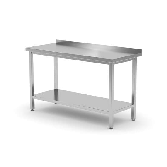 Masa de lucru profesionala din inox AISI 430, pentru perete, cu polita, 1800x600x(h)850 mm