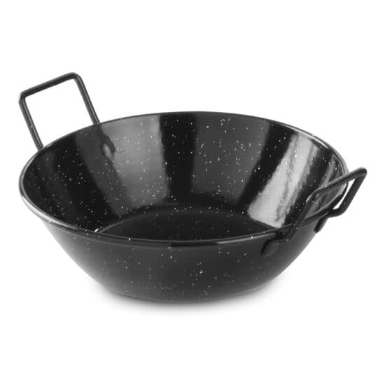 Tigaie adanca paella cu 2 manere, otel emailat, 14,5 cm diametru x 4 cm inaltime , potrivita si pentru servire