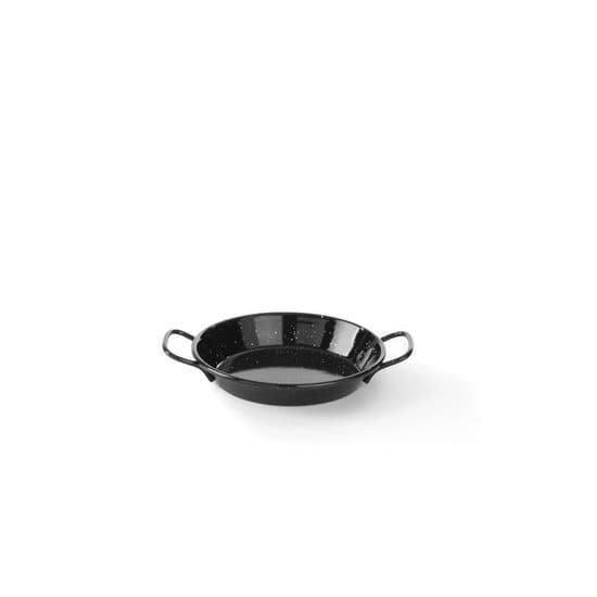 Tigaie paella cu 2 manere, otel emailat, 12 cm diametru x 2,5 cm inaltime , potrivita si pentru servire