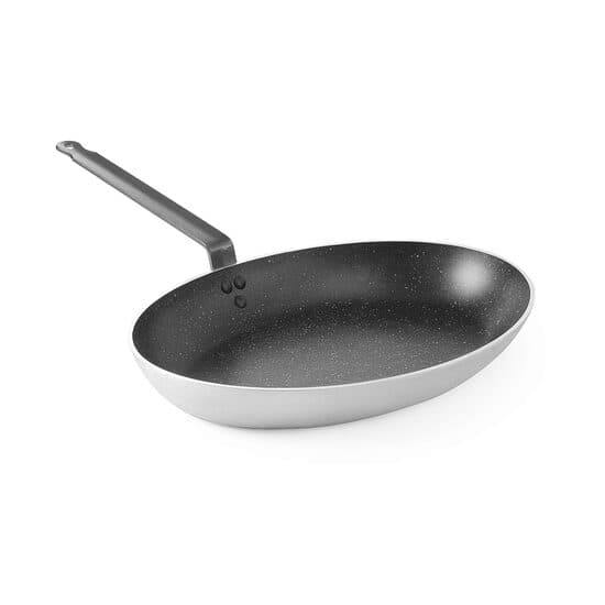 Tigaie pentru prajit peste ovala, 28 cm diametru x 40 cm diametru x 5,5 cm inaltime, Marble Profesional, 3 straturi anti-aderente tip marmura, maner o